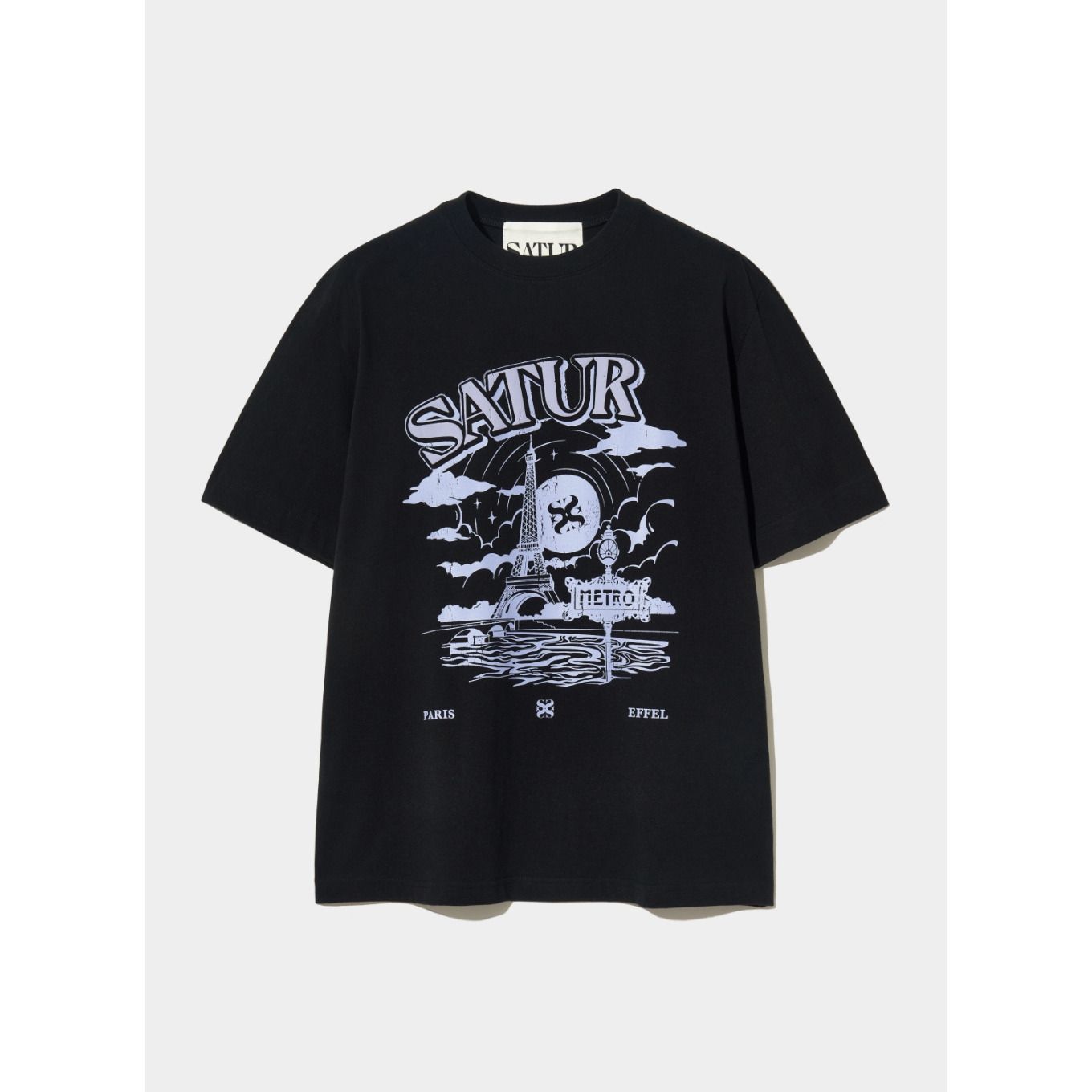 ◆SATUR◆ Paris Metro Graphic Short Sleeve T-Shirt Resort Bl Paris Metro Graphic Short-sleeved T-shirt Resort Black