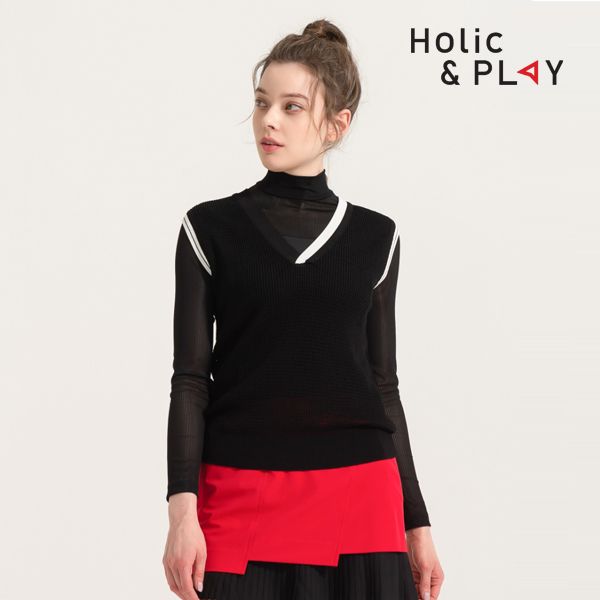 Holic & Play Women's Mesh Diagonal Knit Vest-HB2WKV001WH