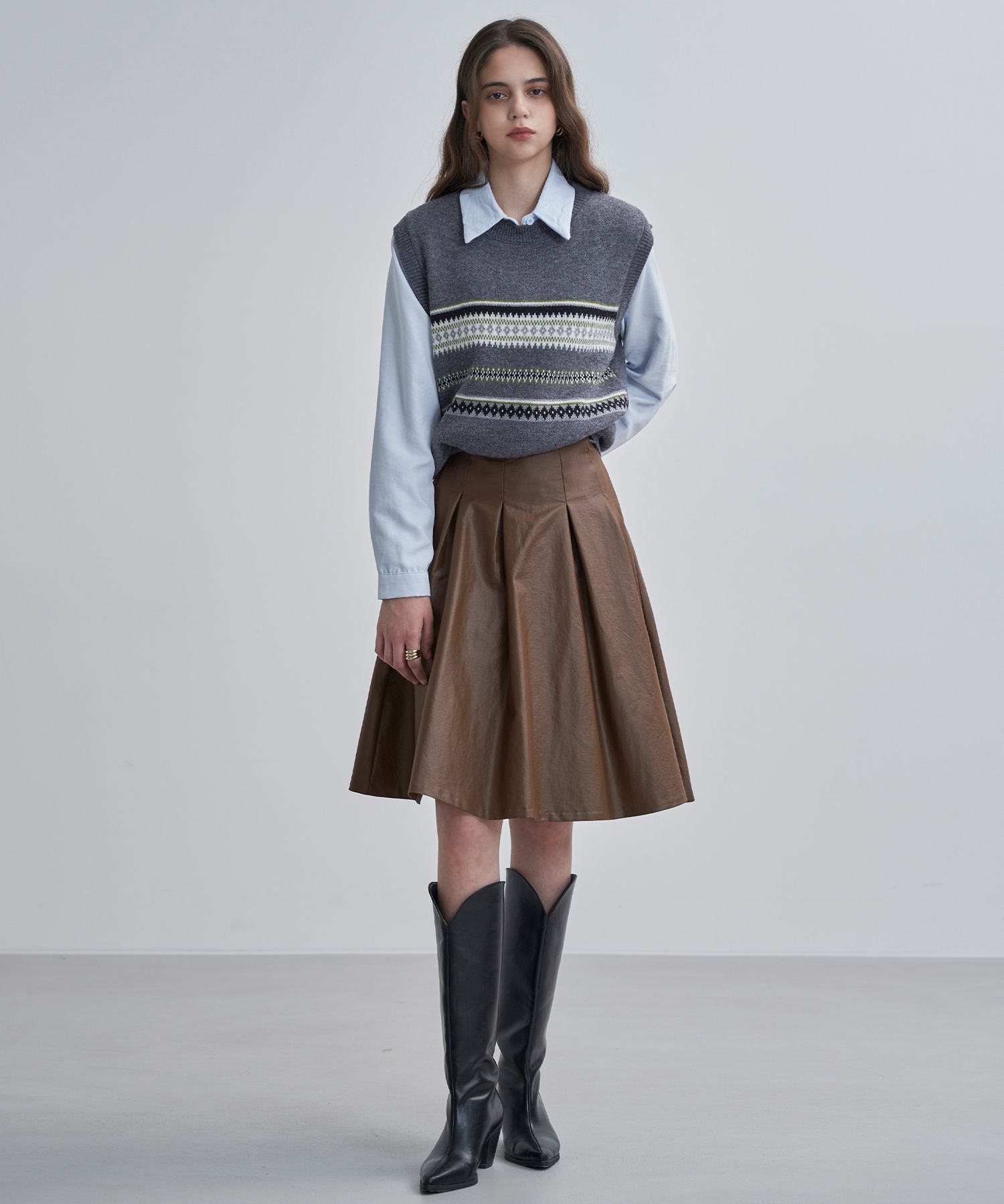 【BAON】Lanta pin tuck banding midi skirt BAON】Lanta pin tuck banding midi skirt (BAON/スカート