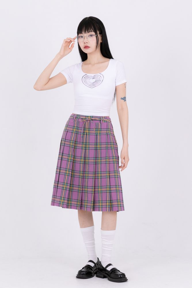 Unique waistline pin tuck banding midi skirt :: WALALAND